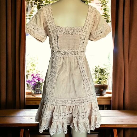 Vintage Victoria's Secret Woven Crochet Lace Peasant Fit Flare Summer Dress - Picture 3 of 9